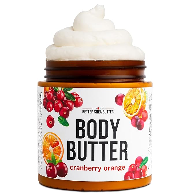 Cranberry Orange Body Butter with Raw Shea Butter and Jojoba Oil, Holiday Body Moisturizer for Dry Skin, Christmas Lotion, Limited Edition