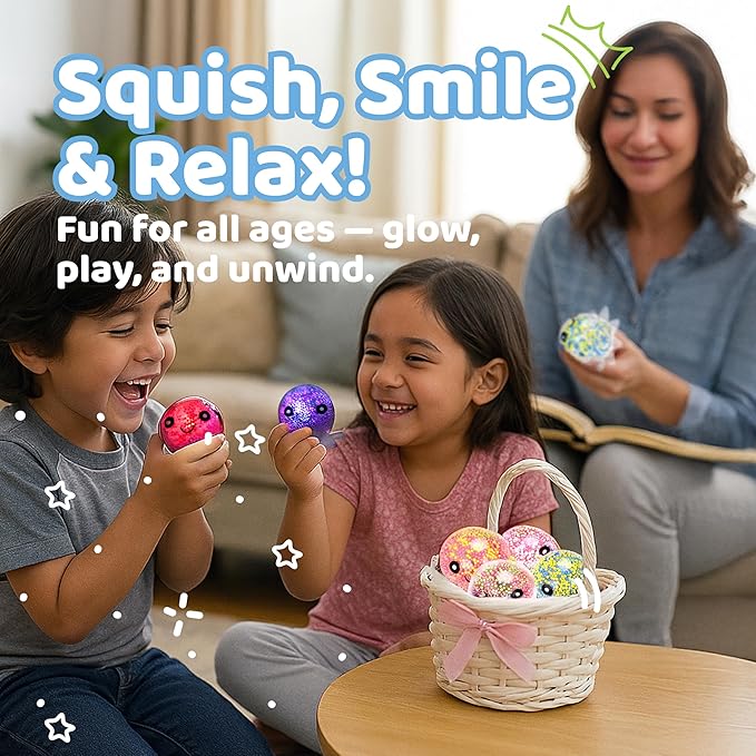 Neliblu Squishy Octopus Balls - Jumbo Mochi Squishy Toys - Easter Basket Stuffers for Teens - Glow-in-The-Dark - Stress Balls for Kids and Adults - 2.3x1.8x1.7 inches (Multicolor) Set of 10