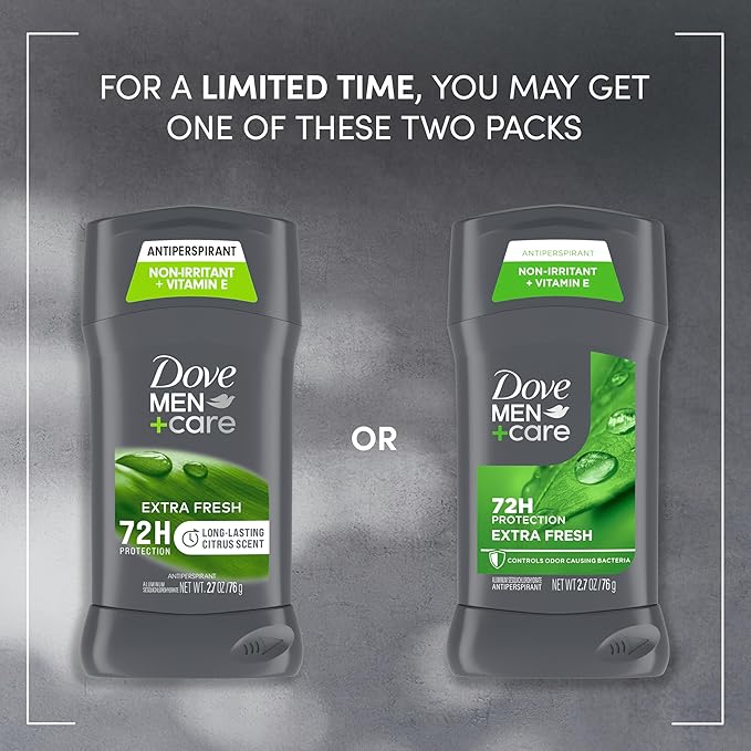 Dove Men+Care Extra Fresh Men's Antiperspirant Deodorant Stick Extra Fresh Twin pack With 72-hour sweat & odor protection with 1/4 Moisturizing Cream & Long-lasting Citrus Scent 2.7 oz