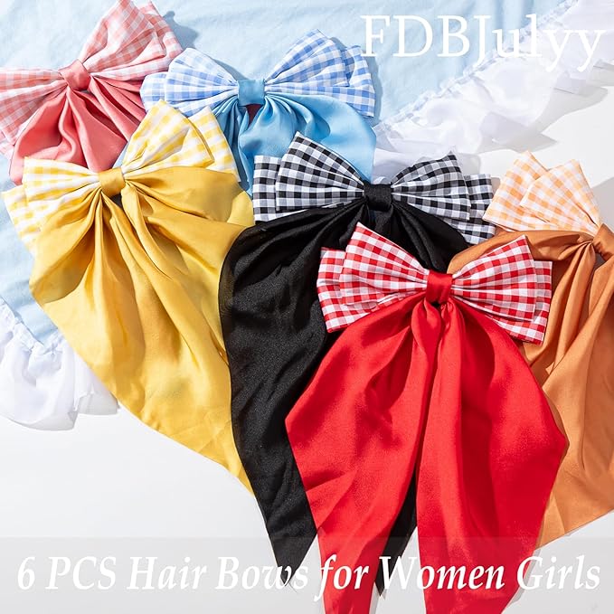 6 PCS Nonslip Claw Hair Bow Clips for Women - Big Bows for Thick & Thin Hair
