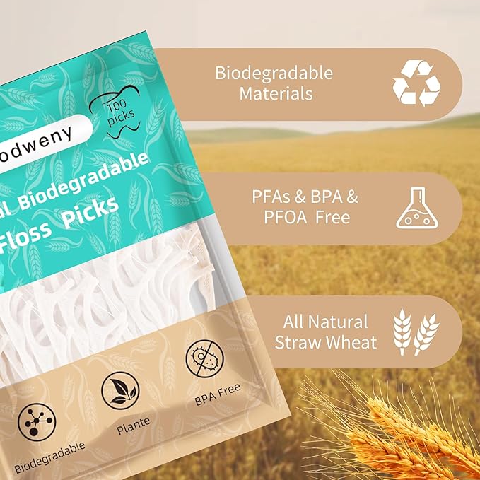 Biodegradable Dental Floss Picks 200 Count, Vegan Plant Based Handle,Eco Friendly Tooth Flossers Toothpick Soft Cleaning for Kids and Adult on Gums (200)