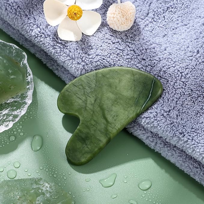 rosenice Gua Sha Scraping Massage Tool Natural Jade Guasha Board for Therapy Trigger Point Treatment Dark Green