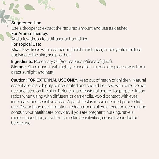 Rosemary Essential Oil for Hair, Scalp & Skin, 8 fl oz – 100% Pure & Natural with Dropper | Aromatherapy, Diffuser, Soap, Candle & Massage Use | Woody Herbal Aroma, Cruelty-Free