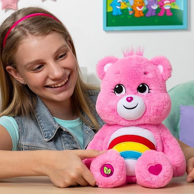Care Bears 14" Cheer Bear Plushie - Medium Size - Pink Plushie for Ages 4+ – Perfect Stuffed Animal Holiday, Birthday Gift, Super Soft and Cuddly – Good For Girls and Boys, Employees, Collectors