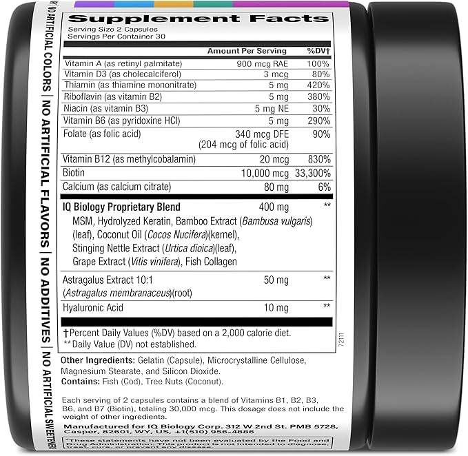 Biotin Collagen Keratin Neem Supplement - Hair Growth Vitamins for Women & Men - 10000mcg Biotin with Hyaluronic Acid & B Complex - Healthy Hair Loss Support - Skin and Nails Care - 60 Capsules