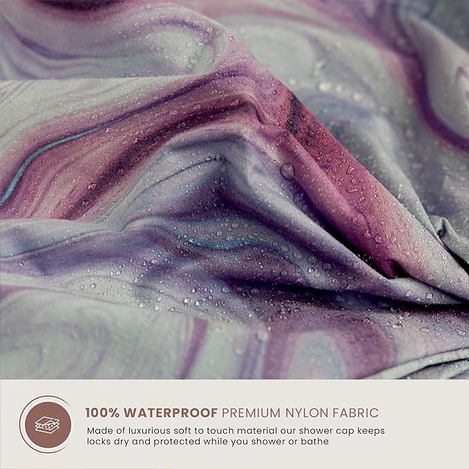 Reusable Shower Cap for Women Reusable Waterproof – Leakproof, Nonslip Hair Cap for Shower Flexiband – Soft, Breathable, Durable Christmas Shower Caps by SMPL OBJECTS (Marble)