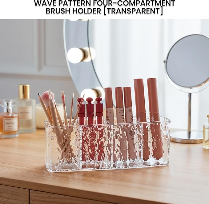 4 Slots Clear Acrylic Makeup Organizers | Multipurpose Acrylic Makeup Brush Holder, Clear Pencil Holder & Transparent Toothbrush Holder for Bathroom | Crystal Cosmetic Organizer Countertop for Women