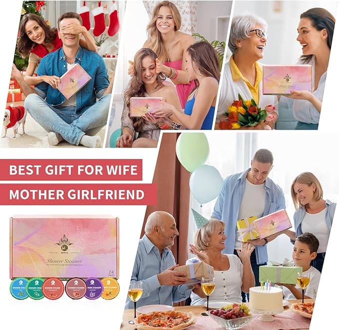 Shower Steamers Aromatherapy, 24-Pack Shower Bombs Birthday Gifts for Women, Christmas Stocking Stuffers Gifts with Eucalyptus Mint Lavender Watermelon Grapefruit Tangerine Essential Oils