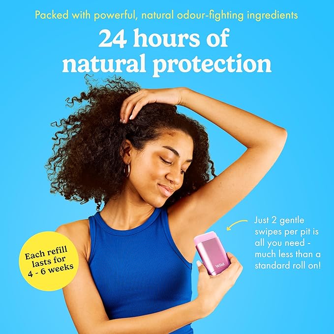 Wild - Refillable Deodorant Starter Kit with Pink Case and Fresh Cotton & Sea Salt Scented Refill 1.4oz - Aluminum Free - Long Lasting Protection - Vegan