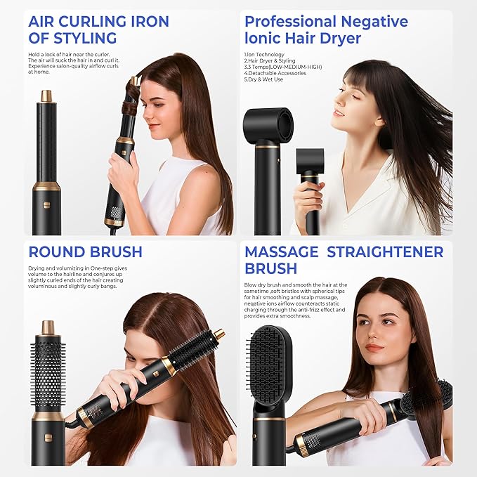 5 in 1 Hair Dryer Brush, Negative Ion Air Styler Wrap Hair Styler Upgrade Blow Dryer Brush Air Curler for Hair, Blowout Brush Set As A Gift for Straight/Curl/Drying/Smoothing