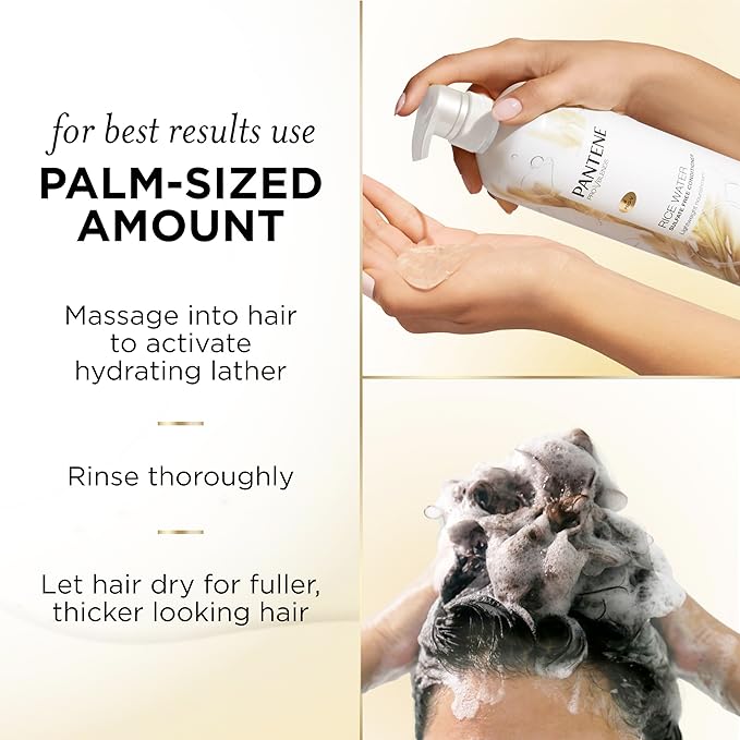 Pantene Sulfate Free Shampoo with Rice Water, Protects Natural Hair Growth, Volumizing, for Women, Nutrient Infused with Vitamin B5, Safe for Color Treated Hair, Pro-V Blends, 30.0 oz