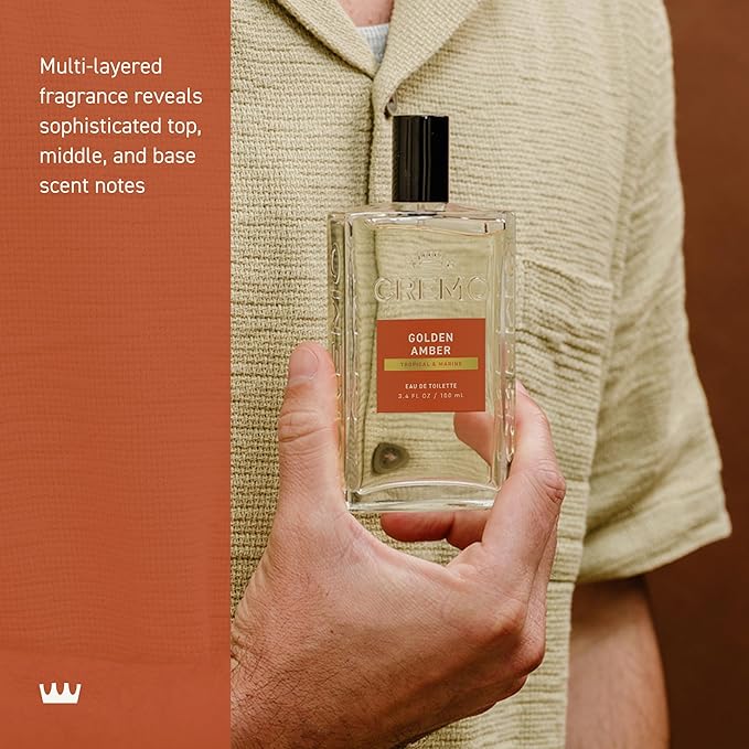 Cremo Cologne For Men - Golden Amber Mens Cologne Spray, A Combination of Red Currant, Pineapple, Ambergris and Moss, Multi-Layered Signature Men's Fragrances, 3.4 Fl Oz