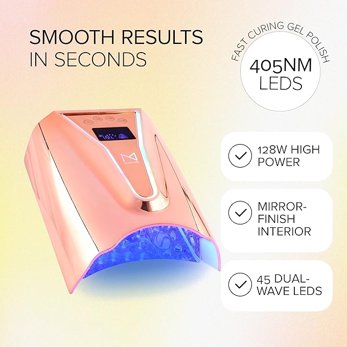 M - Crystal Cure 128W UV Nail Lamp - Fast Curing Nail Light with 45 Powerful 365nm+405nm LEDs - Cordless, Rechargeable, Auto Sensor - UV Light for Gel Nails for Manicures & Pedicures (Rose Gold)