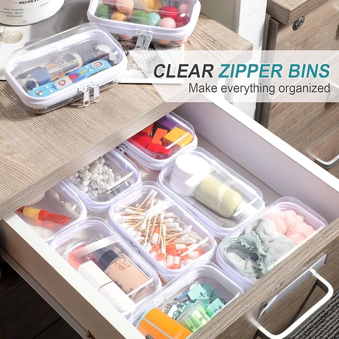 Sanwuta 10 Pcs Hard Zipper Case Clear Hard Pouches Plastic Zipper Pencil Box Toy Storage Bins Portable Plastic Container for Travel Toiletry Office Cosmetic Block Puzzle Organizer(Xs,Clear)