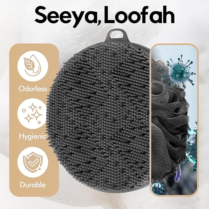 Silicone Body Scrubber - Loop Fin Bristles Loofah for Gentle Exfoliating & Lathering with Body Scrub & Wash, Durable & Hygienic, Deep Cleansing Exfoliator for All Skin Types - Shower Essential