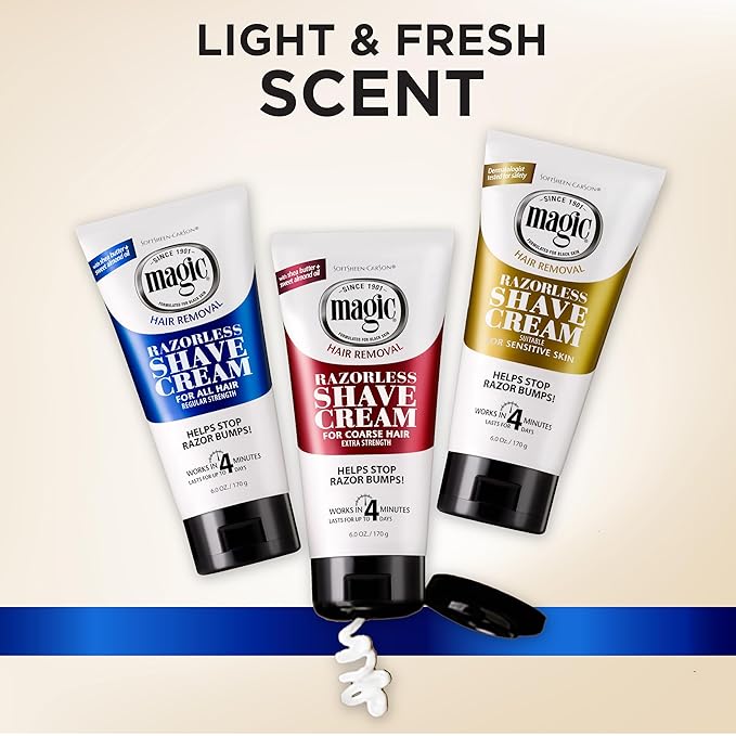 SoftSheen-Carson Magic Razorless Shaving Cream, Depilatory Hair Removal Cream for Body Hair, Regular Strength, Works in 4 Minutes, 2 Count