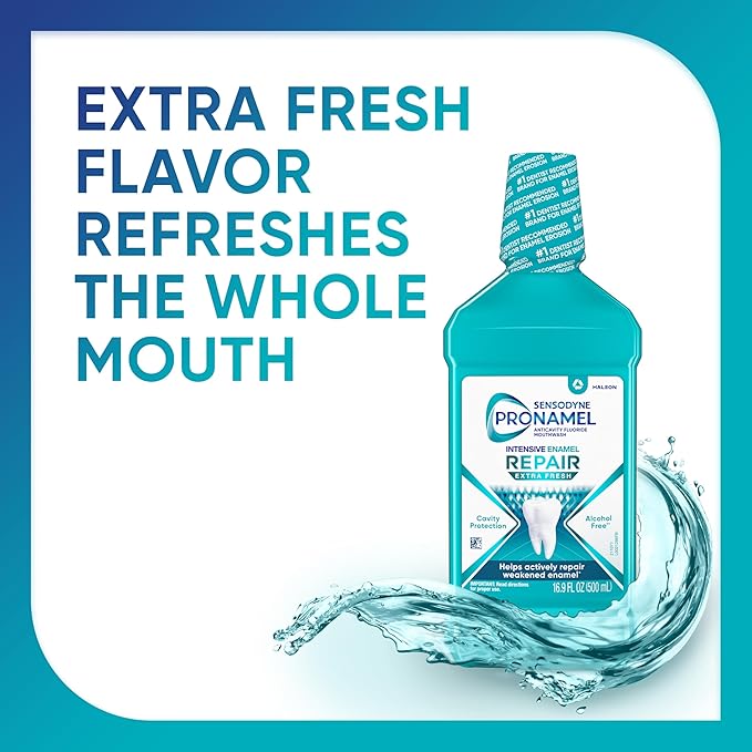 Sensodyne Pronamel Intensive Enamel Repair Alcohol-Free Mouthwash to Help Actively Repair Enamel and Protect Against Cavities, Extra Fresh, 16.9 fl oz (3 Pack)