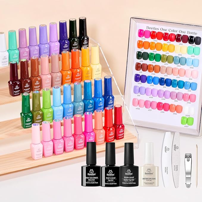 Beetles Winter Gel Polish Set – 36 Color Yellow Brown Pink Red Gel Polish Kit with Base Coat Glossy Matte Glitter Top Coat Soak Off UV LED Gel for Nail Art Manicure Salon DIY Gift for Women