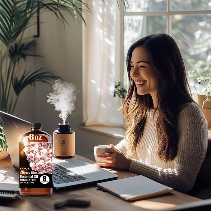 Cherry Blossom Essential Oil, Cherry Blossom Oil 8 Fl Oz 240ML for Diffuser Humidifier Yoga Cleaning DIY Candle Soap Making Perfume Gift for Women Essential Oils