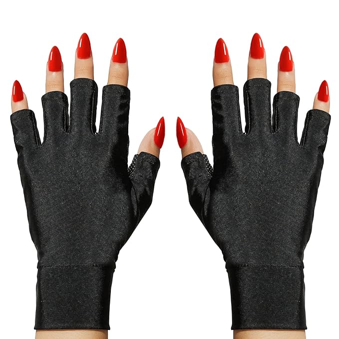 Makartt UV Gloves for Gel Manicures - Professional UPF50+ Protection Gloves for Women Men Fingerless Stretchy Farbric Protect Hands from UV Harm, Black