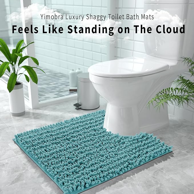 Yimobra Toilet Rug U Shaped Washable 24x20 Inch - Ultra Soft Absorbent Chenille Bath Rugs for Toilet, Quick Dry & Machine Washable, Non Slip Contour Bathroom Mat, Teal Blue