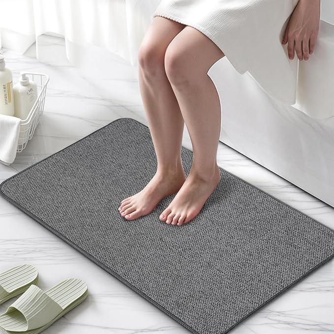 2 Pack Bathroom Rugs 17x27Inch, Thin Bath Mat with Rubber Backing Non-Slip, Absorbent,Quick Dry Machine Washable, Home Decor Accessories Cozy Cloth Bathroom Mat fit Under Door/Sink/Tub/Shower-DarkGrey