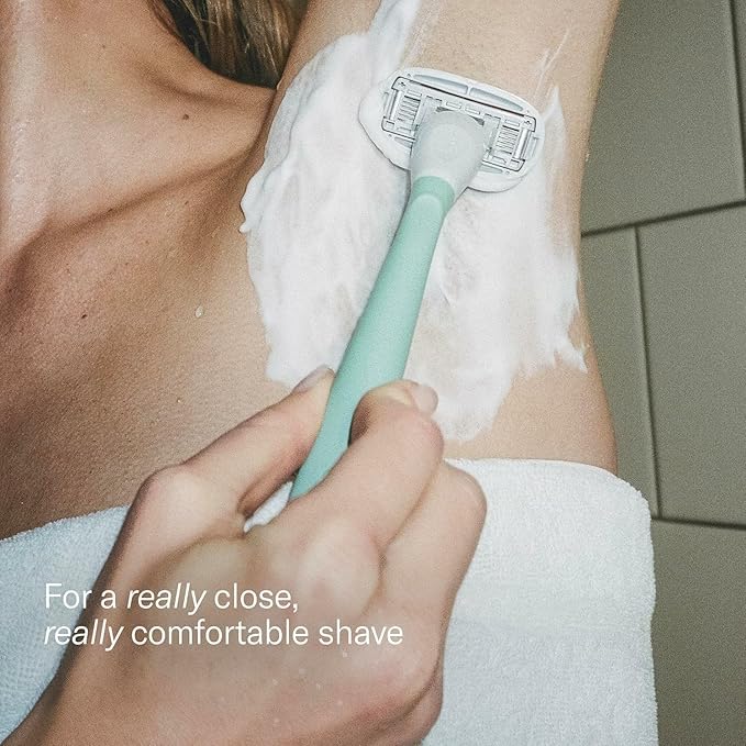 Flamingo Shaving Razor Set for Women - Original Razor Handle, 4 Blade Refills, and Shower Holder - Sage