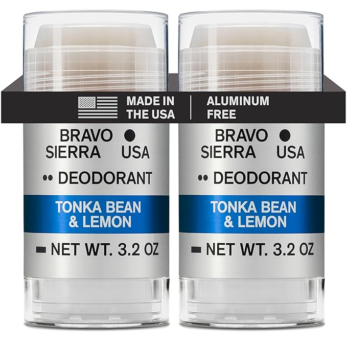 Aluminum-Free Deodorant for Men by Bravo Sierra, 2-Pack -Contains Natural Ingredients – Long Lasting All-Day Odor and Sweat Protection -Tonka Bean and Lemon, 3.2 oz -Paraben-Free, Vegan & Cruelty-Free