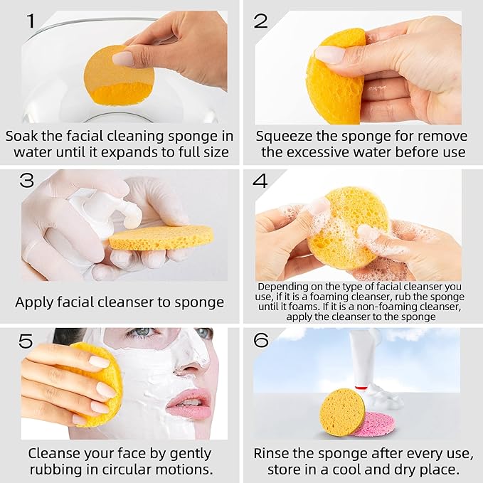 60-Count Compressed Facial Sponges|100% Natural Kickleen Cellulose Cosmetic Spa Sponges for Daily Facial Cleansing|Makeup and Mask Removal | Exfoliating | Skin Massage | Pore Exfoliation (Yellow)