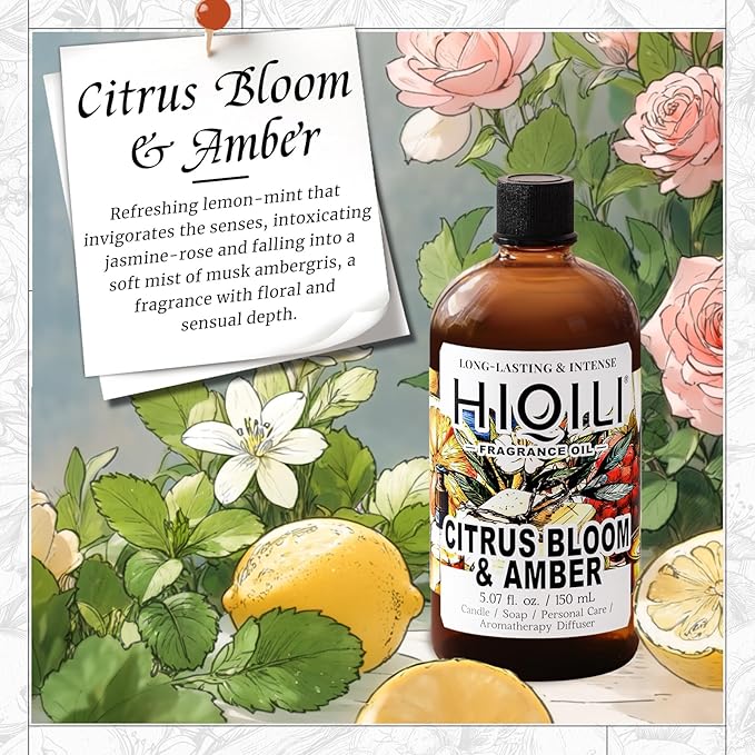 HIQILI Citrus Bloom & Amber Fragrance Oil for Candle, Soap Making, Floral Scent, Essential Oil Diffuser Use, Hair Care - 5.07 Fl Oz