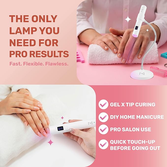 M - GlamCure GO Nail Flash Cure Lamp with Focus Beam Technology, Touch Screen - LED & UV Nail Light - Curing Lamp for Gel Nails, Acrylic, Builder - Portable & Adjustable