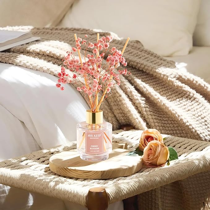 Airkeep Reed Diffuser Set of 3, Lavender Thyme Sandalwood Rose Cherry Blossom Oil Reed Diffusers for Bedroom Living Room Office Aromatherapy Oil Reed Diffuser for Gift 50ml x 3