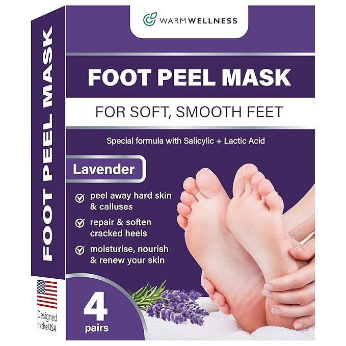 Foot Peeling Mask – Lavender Exfoliating Treatment Booties for Callus Removal & Renewal of Dry, Cracked Feet – Dermatologist-Inspired Moisturizing Spa Therapy for Men & Women (Lavender 4 Pairs)
