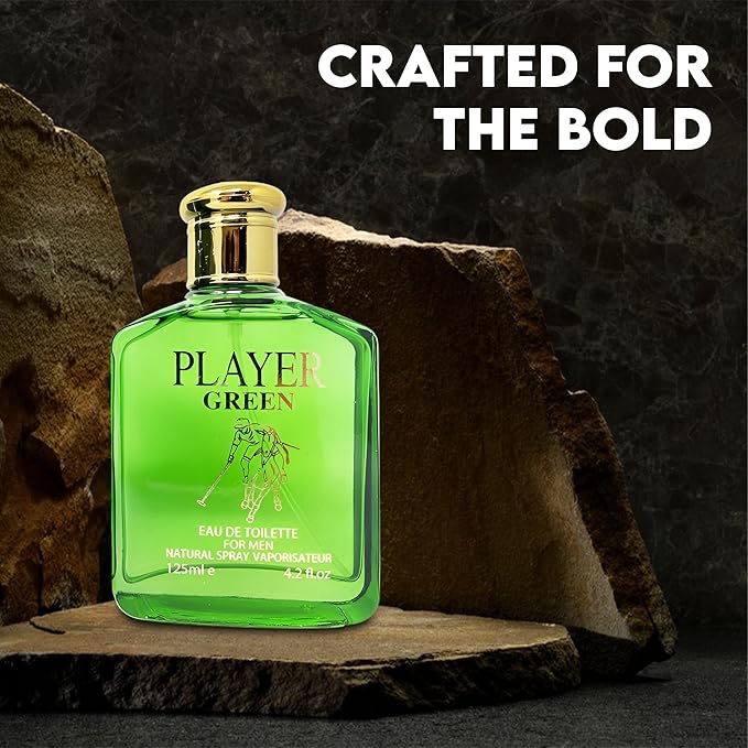 Player Green Sensual Woody Fragrance for Men | Long Lasting Cologne Aromatic Scent, Eau de Parfum Natural Spray - Great Holiday Gift, 3.4 Fl Oz/100 Ml