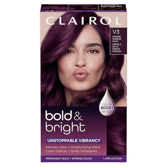 Clairol Bold & Bright Permanent Hair Dye, V3 Intense Passion Plum Hair Color, Pack of 1