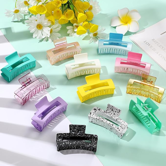 XunYee 100 Pcs Hair Claw Clips Bulk Large Square Jaw Headwear Clips Set for Women Nonslip Rectangle Hair Accessories Clip for Girl Women Gifts Beauty(3.4'',Sweet Colors)
