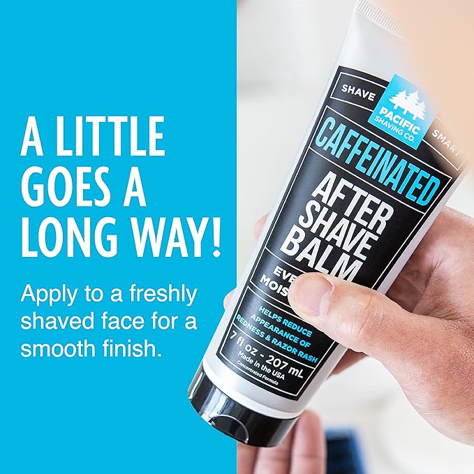Pacific Shaving Company Caffeinated Aftershave, Men's Grooming Product - Antioxidant Daily Face Lotion + After Shave - Soothing Aloe & Spearmint Post Shave Balm for Sensitive Skin (3.4 Fl Oz, 2 Pack)