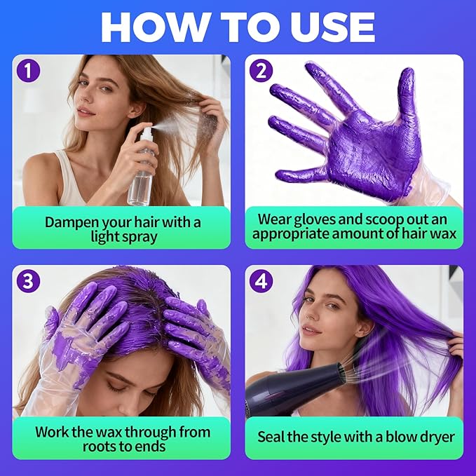 4Pcs Temporary Hair Color Wax for Christmas Party, Daily Party Cosplay Stocking Stuffers DIY Washable Hair Chalk Natural Instant Hair Color for Women Temporary Hair Dye for Kids Teens Women Men 40g