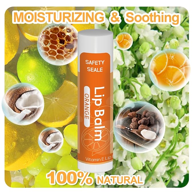 40 Pack Natural Lip Balm Bulk with Vitamin E and Coconut Oil - Moisturizing Dry Cracked Lips, Mini Chap Stick Gifts for Kids Women Men- 10 Flavors - Non-GMO