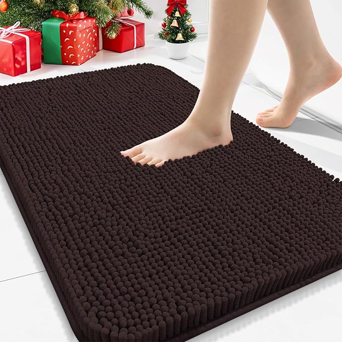 Arotive Bathroom Rugs 30x20, Extra Soft Absorbent Shaggy Chenille Bath Rugs, Machine Washable Rubber Backing Non-Slip Bath Mats for Bathroom Floor Tub and Shower, Home Decor Accessories, Brown