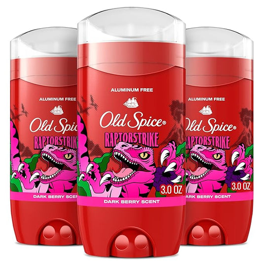 Old Spice Aluminum Free Deodorant for Men, 24/7 Odor Protection, 24/7 Freshness & Lasting Scent, Goes on Clear, Raptorstrike with Dark Berry Scent, 3.0 oz (Pack of 3)