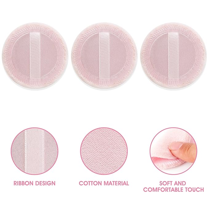 24PCS Makeup Powder Puffs Pink Cotton Powder Puffs Round Powder Puff for Makeup Face Powder Velour Puffs for Loose Powder Washable (Pink-24pcs)