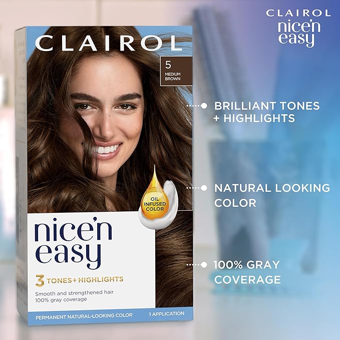 Clairol Nice'n Easy Permanent Hair Dye, 5W Medium Mocha Brown Hair Color, Pack of 1