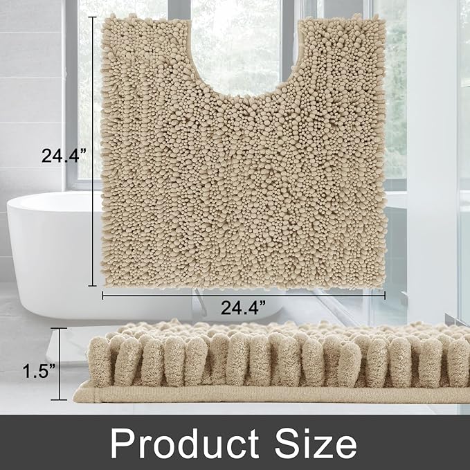Yimobra Toilet Rug U Shaped Washable 24x20 Inch - Ultra Soft Absorbent Chenille Bath Rugs for Toilet, Quick Dry & Machine Washable, Non Slip Contour Bathroom Mat, Camel