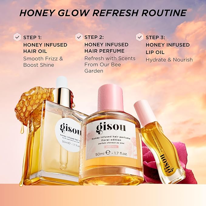 Gisou Honey Infused Hair Perfume, A Delicate Hair Fragrance with Sweet Notes of Honey, Nourishing and Hydrating Hair Shine Spray (1.7 fl oz) (Wild Rose)