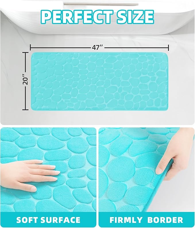 YIHOUSE Memory Foam Runner Rug, Cobblestone Bathroom Runner Rugs Super Water Absorbent Bath Mats for Bathroom Machine Washable Bath Rugs for Hallway Bedroom Laundry Room(24 x 47,Teal)