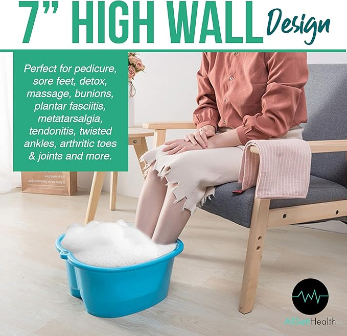 Foot Soaking Bath Basin – Large Size for Soaking Feet | Pedicure and Massager Tub for at Home Spa Treatment | Callus, Fungus, Dead Skin Remover, Blue