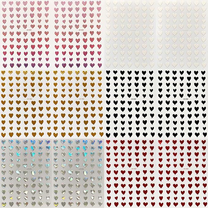 12 Sheets Self-Adhesive Heart Nail Stickers for Valentine's Day - 3D Pink Red Aurora Gold Decals for Nail Art Design - Supplies for Women