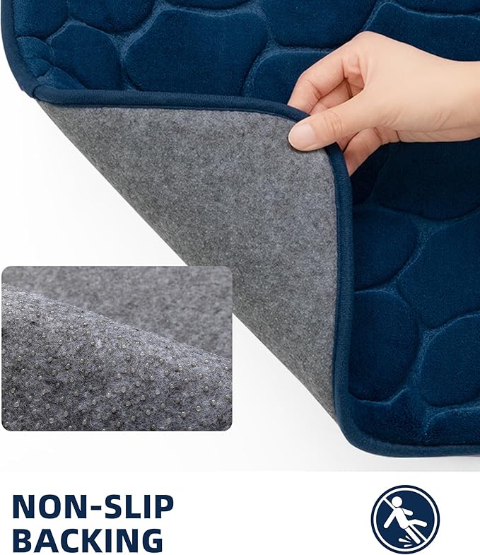 YIHOUSE Memory Foam Runner Rug, Cobblestone Bathroom Runner Rugs Super Water Absorbent Bath Mats for Bathroom Machine Washable Bath Rugs for Hallway Bedroom Laundry Room(20 x 47,Dark Blue)