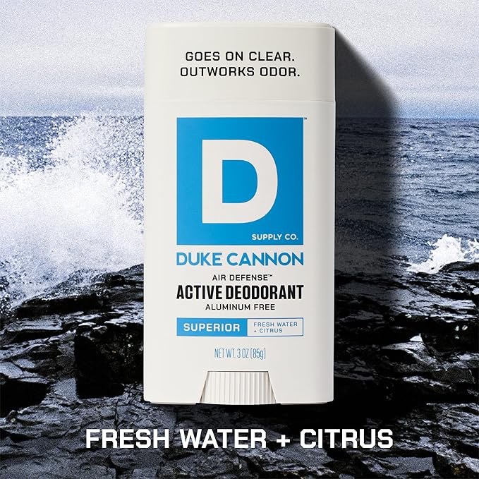 Duke Cannon Aluminum-Free Deodorant for Men - Air Defense, Fresh Water + Citrus, 3 oz – Long-Lasting, Clear Glide, Skin-Soothing Formula (Superior)